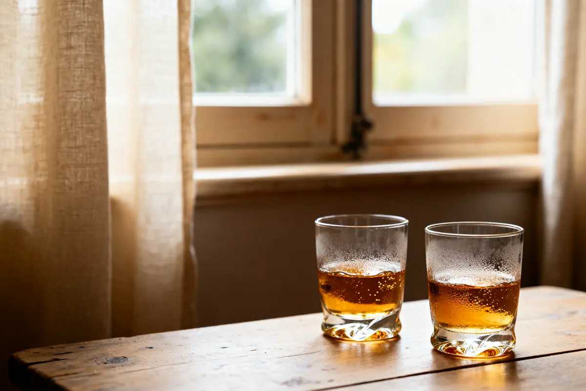Deux verres de whisky sur une table en bois lumineux combien de grammes d’alcool dedans