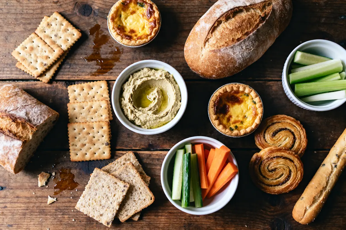 Assortiment de biscuits, légumes et tartes pour un apéritif dînatoire convivial et savoureux